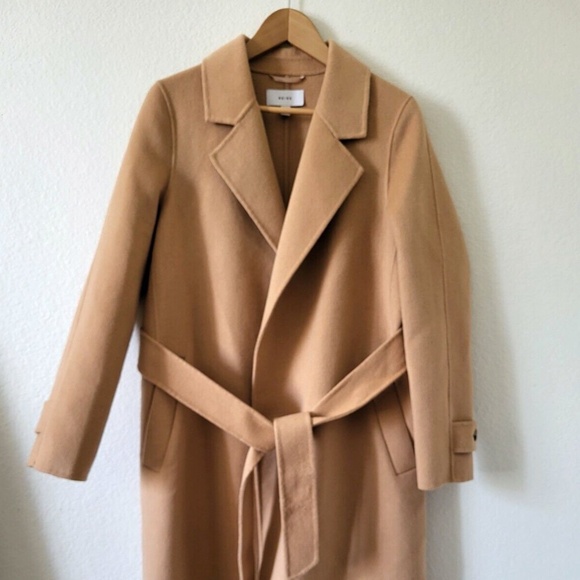 $475 Unworn Reiss Brooks Long Length Belted Wool Blend Overcoat in Camel - Picture 3 of 11